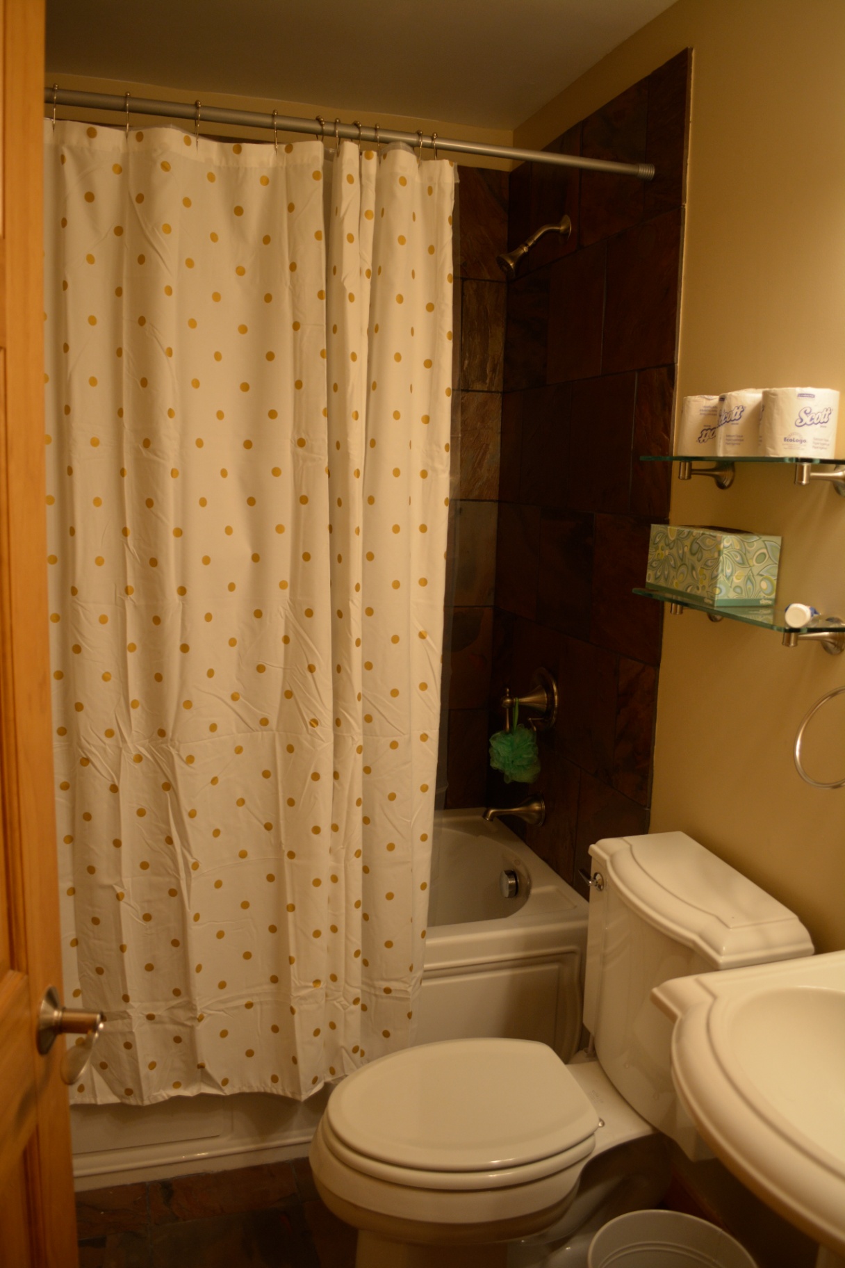 Bathroom with slate tile shower
